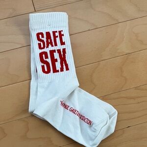 LIMITED EDITION! Unisex Jean Paul Gaultier SAFE SEX FOREVER Red and White Socks